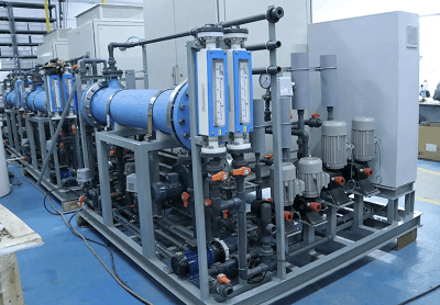Pristine Water’s skid-mounted electrochlorination system with reactors and dosing units for municipal water treatment