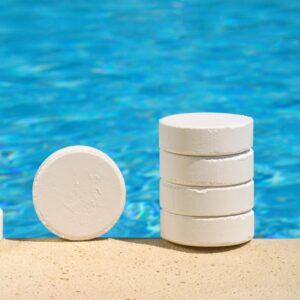 Chemical disinfection process. Chlorine-based solution is added to water for effective disinfection.