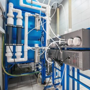Ozone water disinfection setup. Ozone gas is used to eliminate bacteria, viruses, and amoebic cysts.