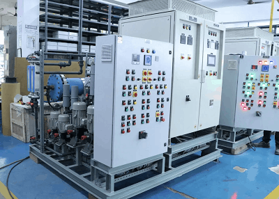 Pristine Water’s Industrial electrochlorination control panel and automation system for water treatment plant